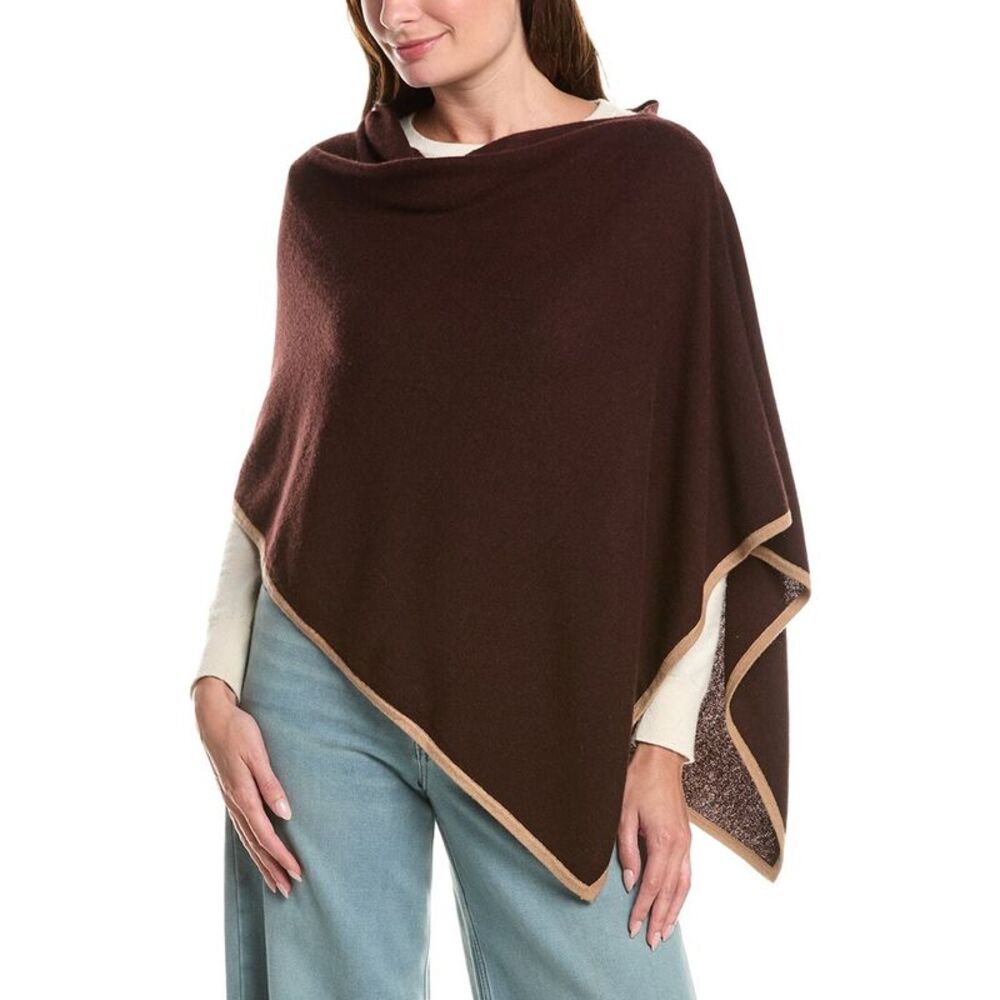 Sofiacashmere Tipped Cashmere-Blend Poncho, Brown